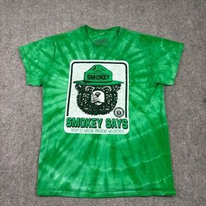 Y2K Tee Luv Smokey Bear T-Shirt Mens Medium Green Tie Dye Smokey Says Graphic